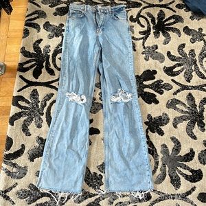 Zara blue denim ripped flare jeans high waisted size 4